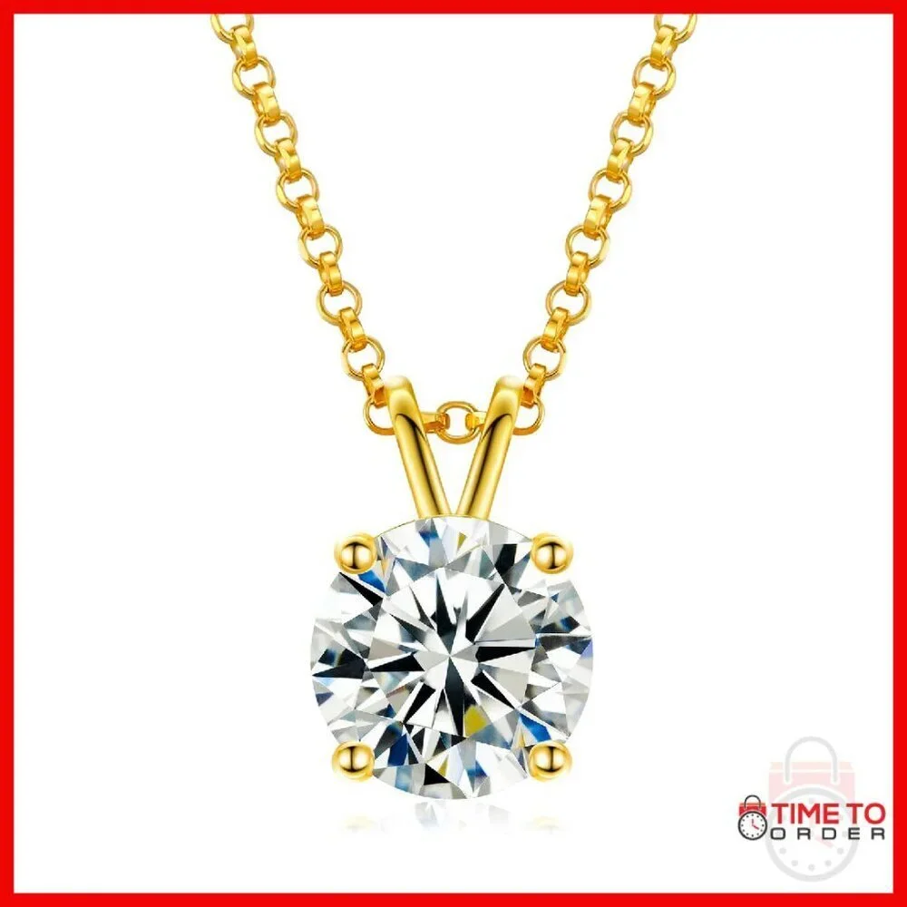 Lab-Created Moissanite Pendant Necklace 18K Gold Vermeil Sterling Silver